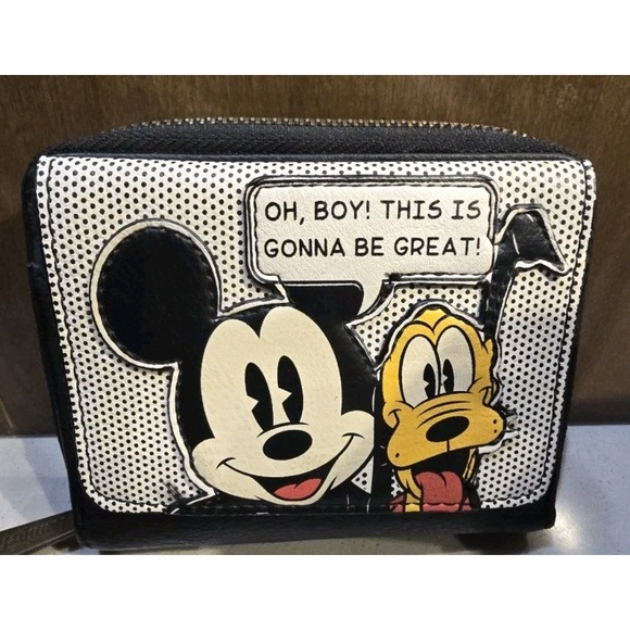 Loungefly Handbags - Disney Loungefly black zip-around wallet‎ Mickey Mouse Pluto "OH Boy" Retail $95
